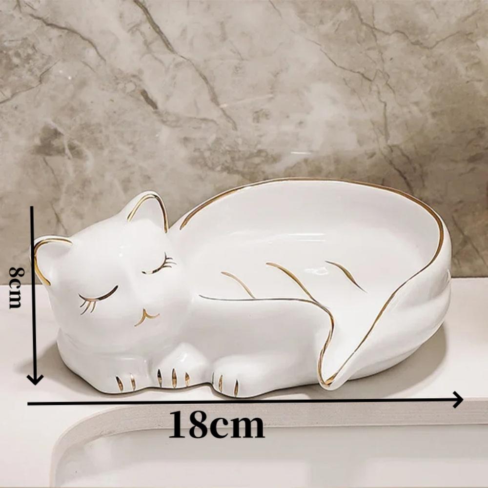 НОВАЯ мультяшная милая керамическая мыльница в форме кошки, мыльница со сливом для воды, мыльница для умывальника, полка для слива, аксессуары для ванной комнаты