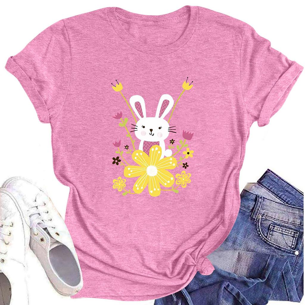 Женская повседневная футболка с коротким рукавом и круглым вырезом с пасхальным принтом