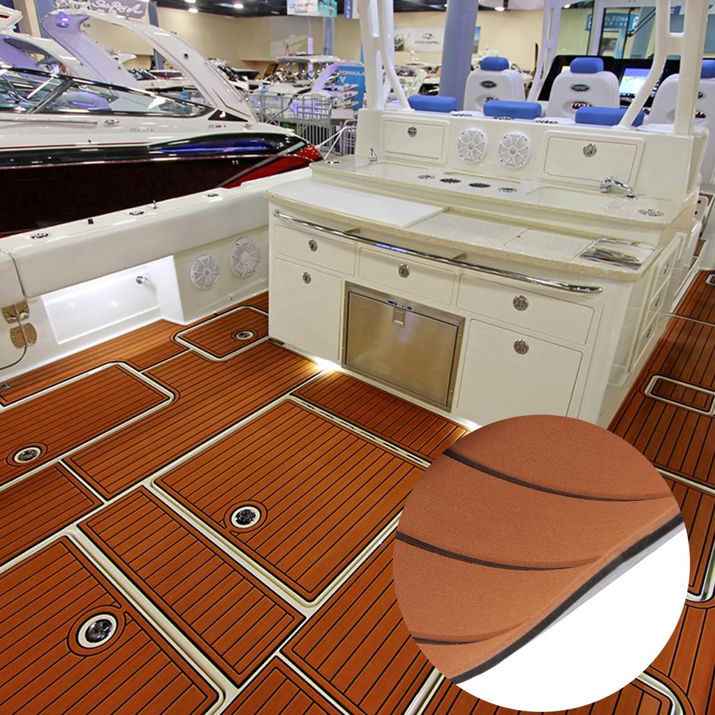 EVA Foam Teak Boat Decking Sheet Carpet Self-Adhesive Marine Yacht RV Boat Flooring Mats Decking Pad 94.5" x 35.4" Brown