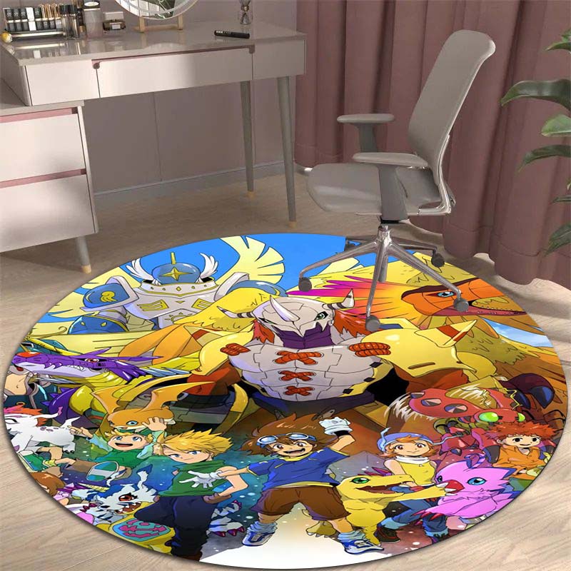 Cartoon Digimon round rug, suitable for decorating living rooms, bedrooms, sofas, and playrooms; non-slip rug for children.999