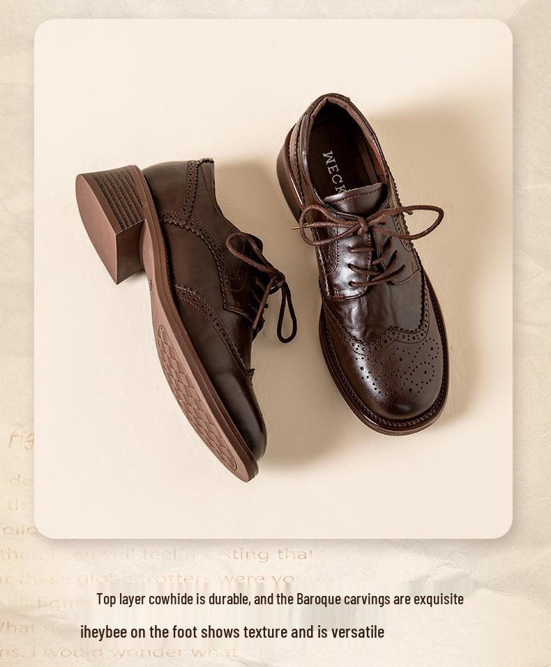 2025 Женские Зимние Круглый Носок На Шнуровке Низкий Каблук Современные Ретро Туфли