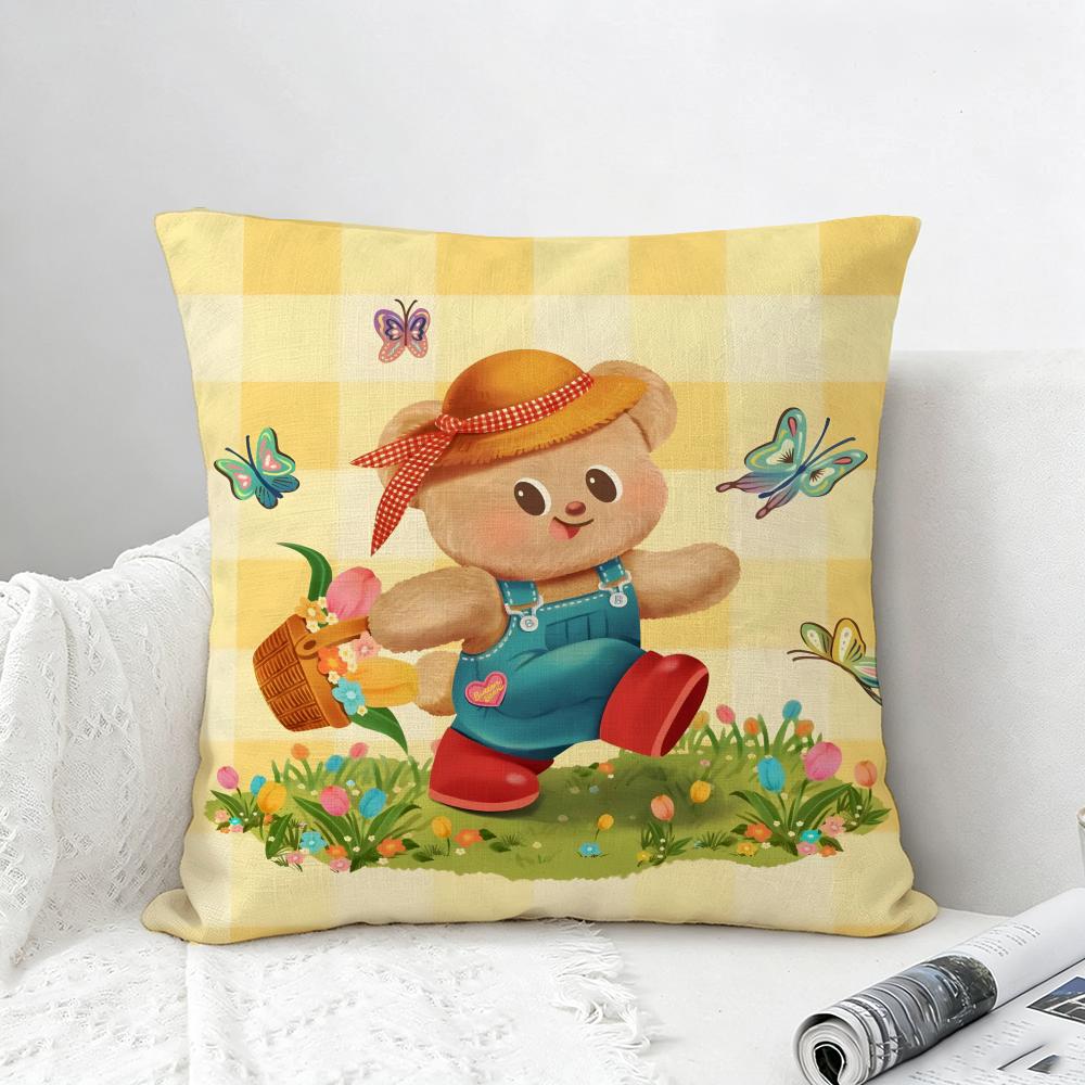 Character Butter Bear Cushion Cover Natural Linen Pillowcase Set AllinOne Decor for Sofa Bedroom  Chair