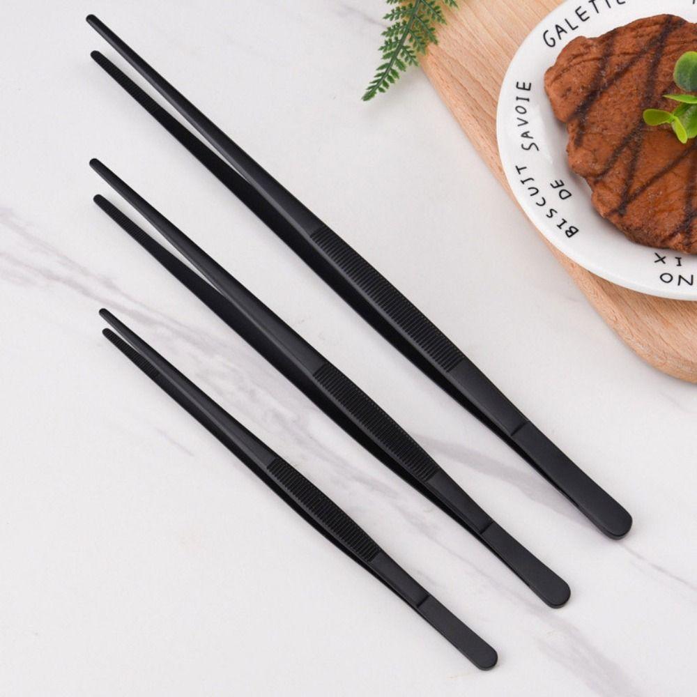Щипцы для барбекю из нержавеющей стали Черный зажим для гриля Портативный пинцет для еды Хлеб