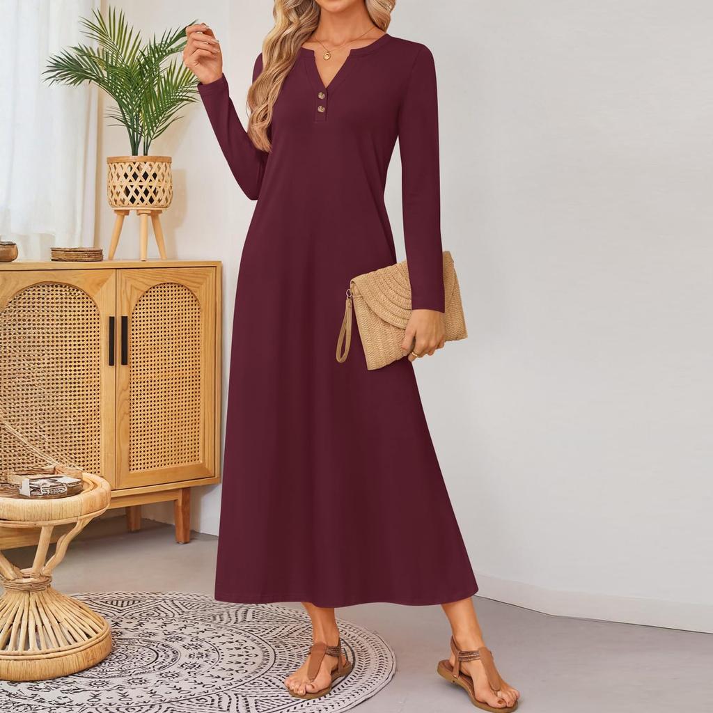 Женское однотонное удобное платье свободного кроя с длинным рукавом, элегантное платье