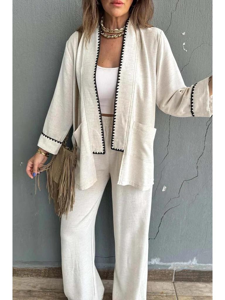 2024 Women's Fashion Casual Cardigan & Wide-Leg Pants Set