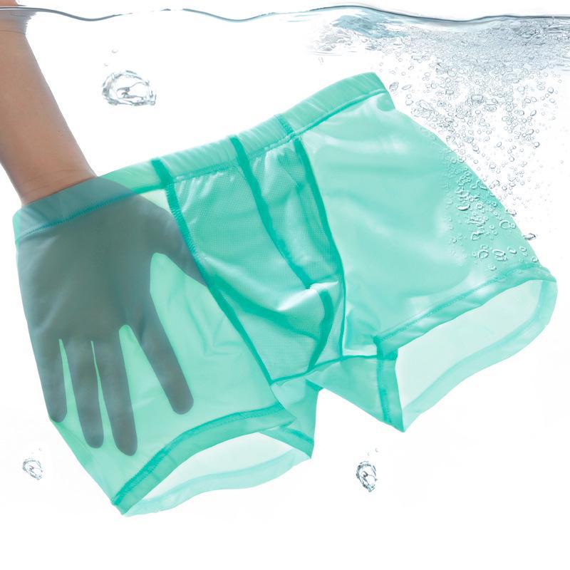 Men's Low Waist Ice Silk Breathable Boxer Briefs - Ultra-Thin, Double Layer, Transparent, Comfortable Shorts