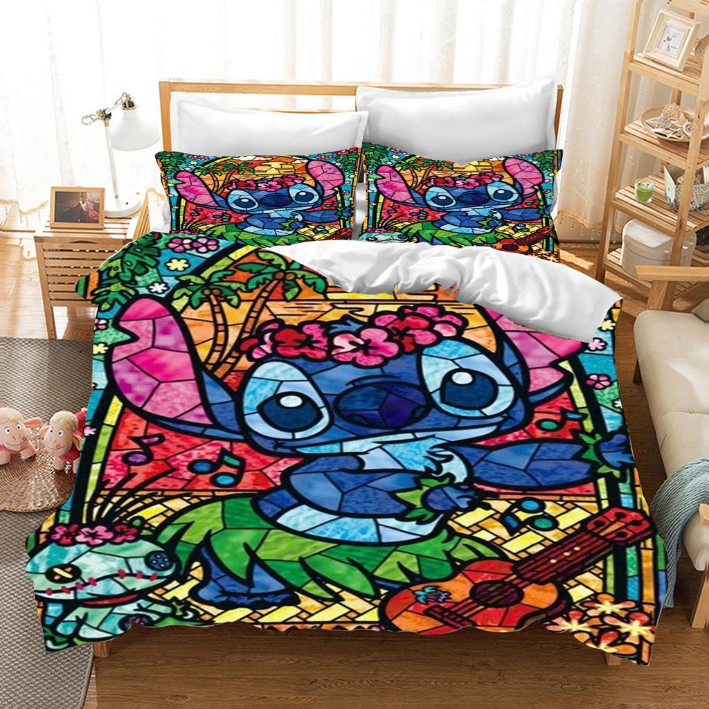 Стич Аниме Домашний Спальня Комфорт Нордический полиэстер Материал подходит для детей и взрослых Комплект из 3 предметов