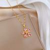 Pink Five-Leaf Flower Light Luxury Temperament Gorgeous Full Diamond Necklace Female Versatile Collarbone Chain Titanium Steel Chain