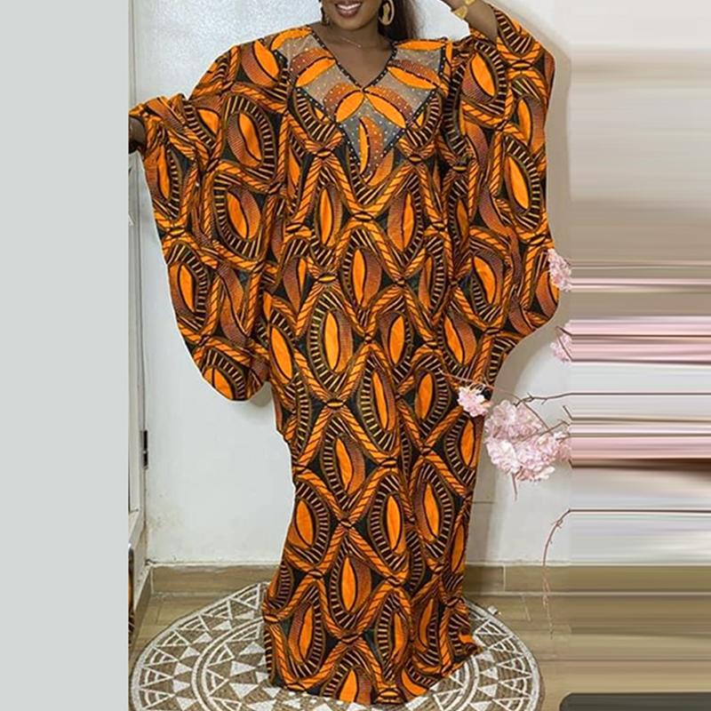 Женские платья больших размеров с V-образным вырезом и длинным рукавом с принтом