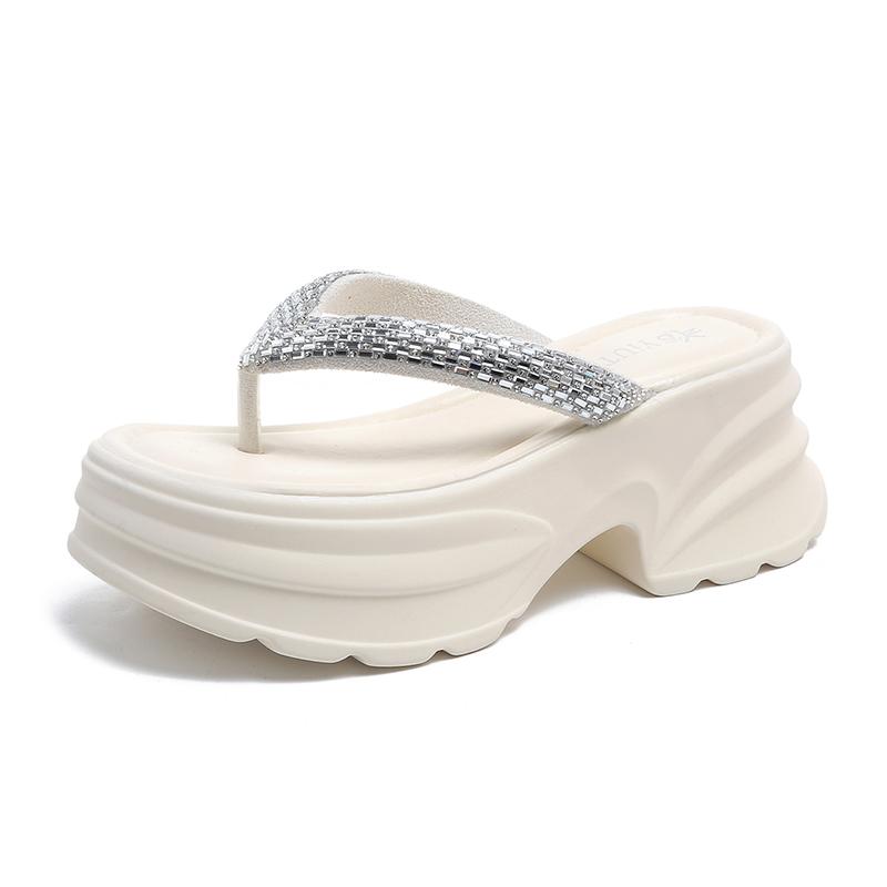 Fashion 8CM Women High Platform Slippers New 2025 Summer Crystal Beach Flip-Flops Ladies Wedge Heels Shoes Woman Outside Chunky Sandals