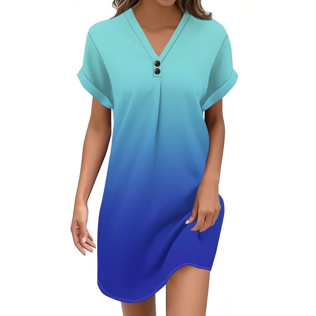 Женский модный джемпер с V-образным вырезом и градиентным принтом, повседневное платье на пуговицах