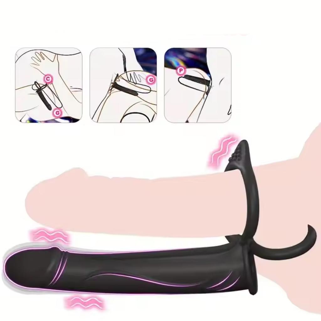 Силиконовая вибрирующая анальная пробка, двойной проникающий дилдо с кольцом для члена, 10 режимов вибрации, анальная пробка - секс-игрушка без батареек