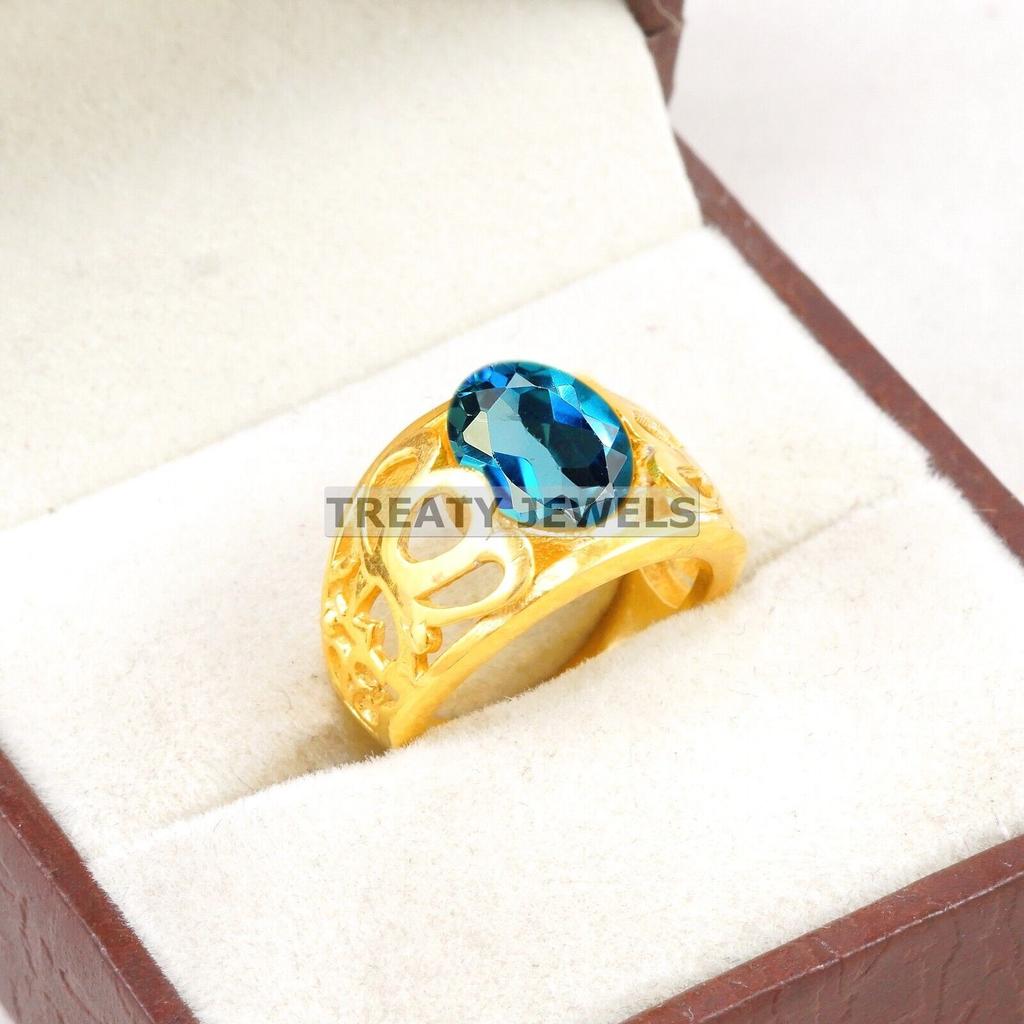 London Blue Topaz Oval With 925 Silver Sterling Gold Plated Ring For Men's #B246 JL375676050513