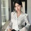 V-neck Lace Long Sleeve Shirts Lace Clothing Sleeves Slim Buttons Shirts Korean Style Blouse  Women