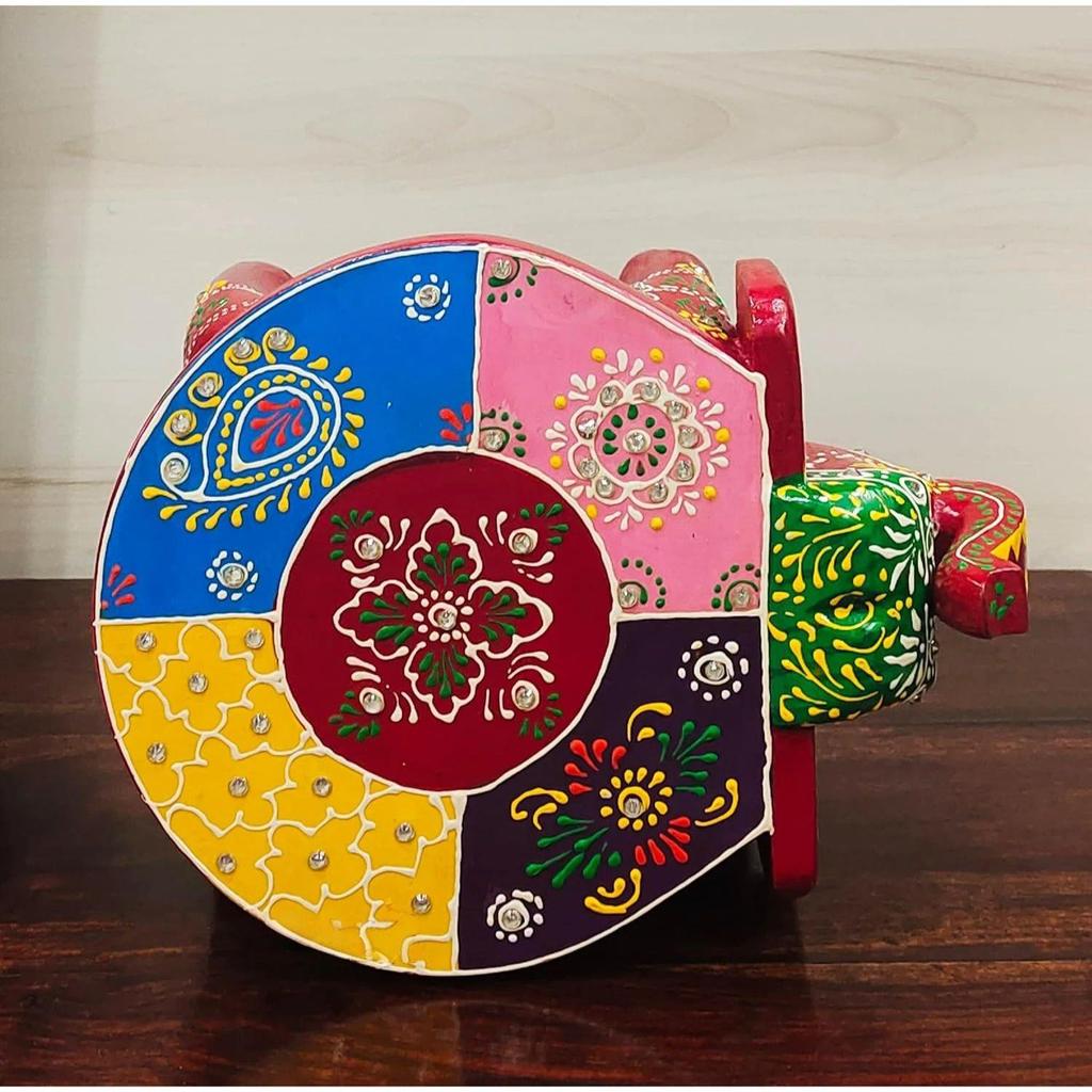 Wooden Painting Decorative Rajastani Painted Elephant Stool Home Decorative Items Showpiece(8 Inch) (Maroon)