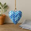 Wood Heart Hanging Ornament, Blue Herringbone Mosaic