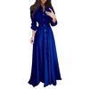 Womens Lady Casual Fashion Long Sleeve Lapel Maxi Long Dress Solid Shirt Dress