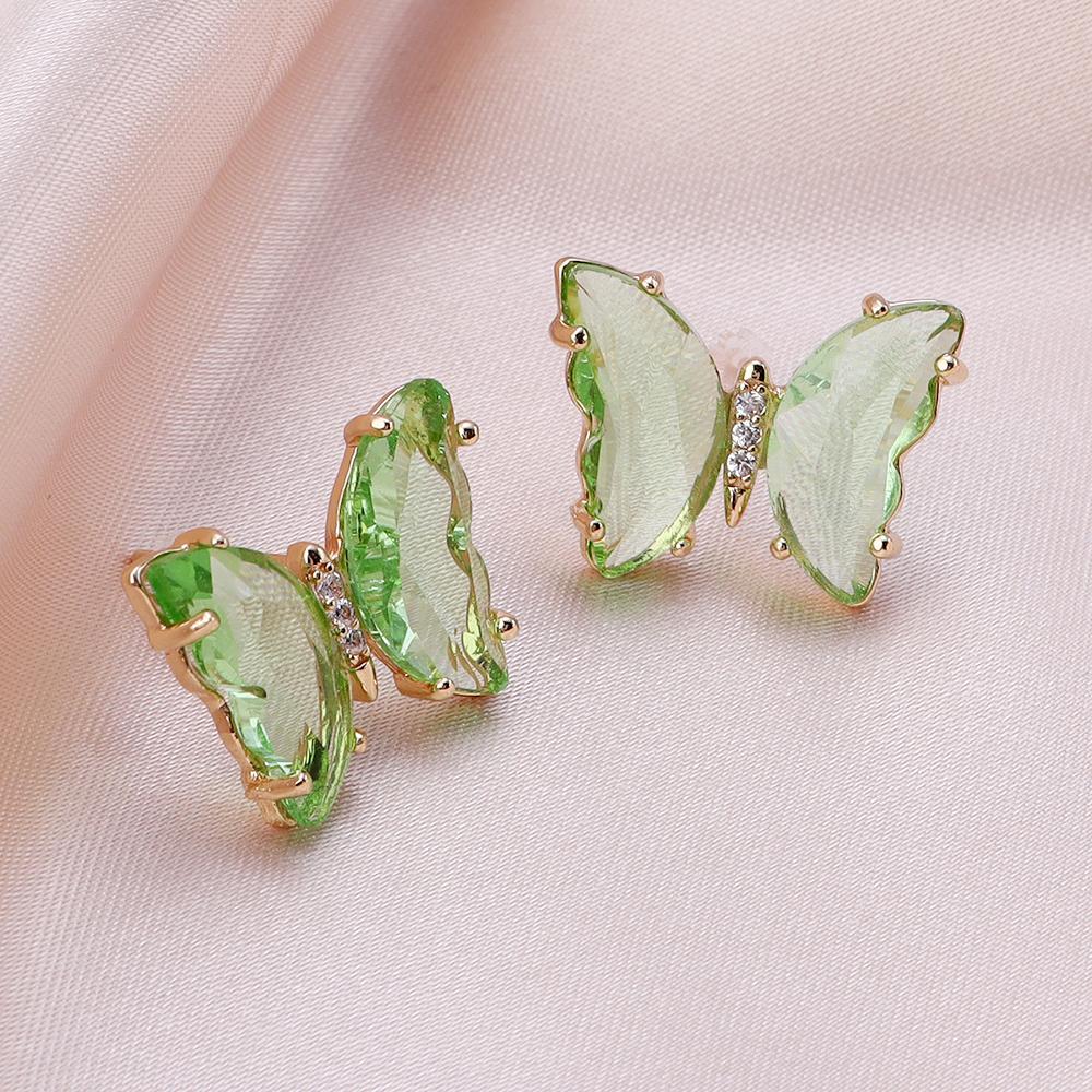 A Pair 15×20mm Copper Earrings Crystal Glass Colorful Butterfly Shaped Ear Hooks Diy Women's Exquisite Gift Accessories