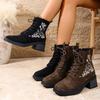 Vintage Embroidered Mid-heel Martin Boots Women's Fall 2025 New Plus-size Block Heel Side Zipper Booties