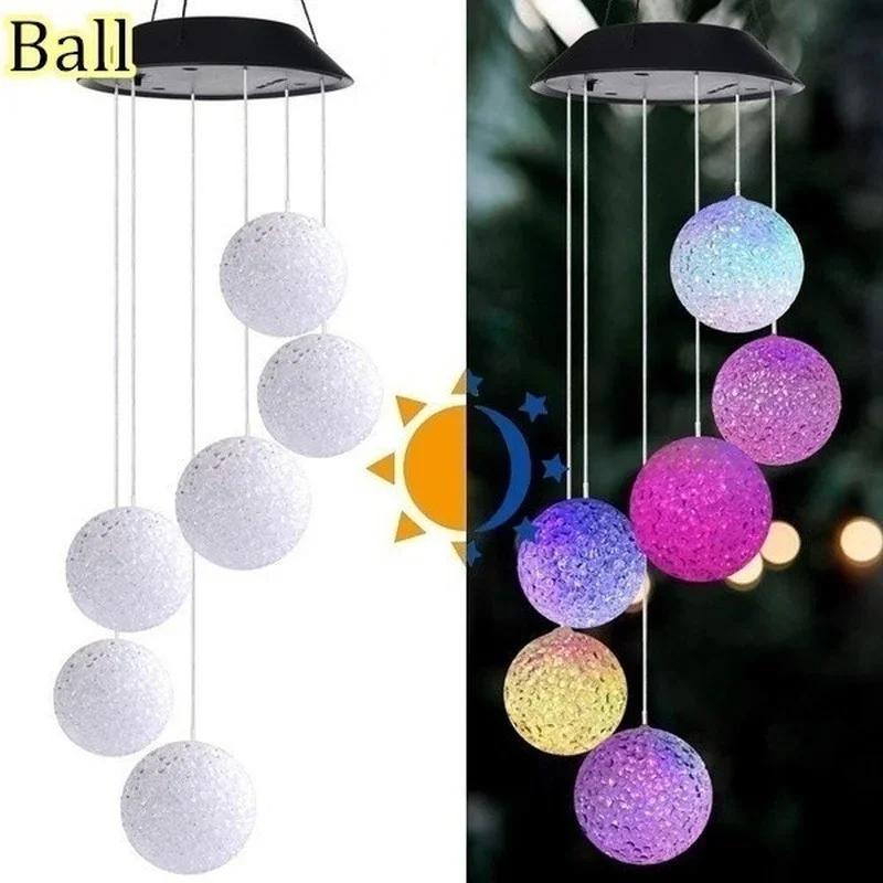 New LED Solar Wind Chime Crystal Ball Hummingbird Wind Chime Light Color Changing Waterproof Hanging Solar Light For Home Garden