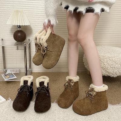 Женские легкие зимние термоизоляционные меховые сноубутсы на толстой подошве, нескользящие, с амортизацией, для повседневной носки, спортивные, хлопковые ботинки