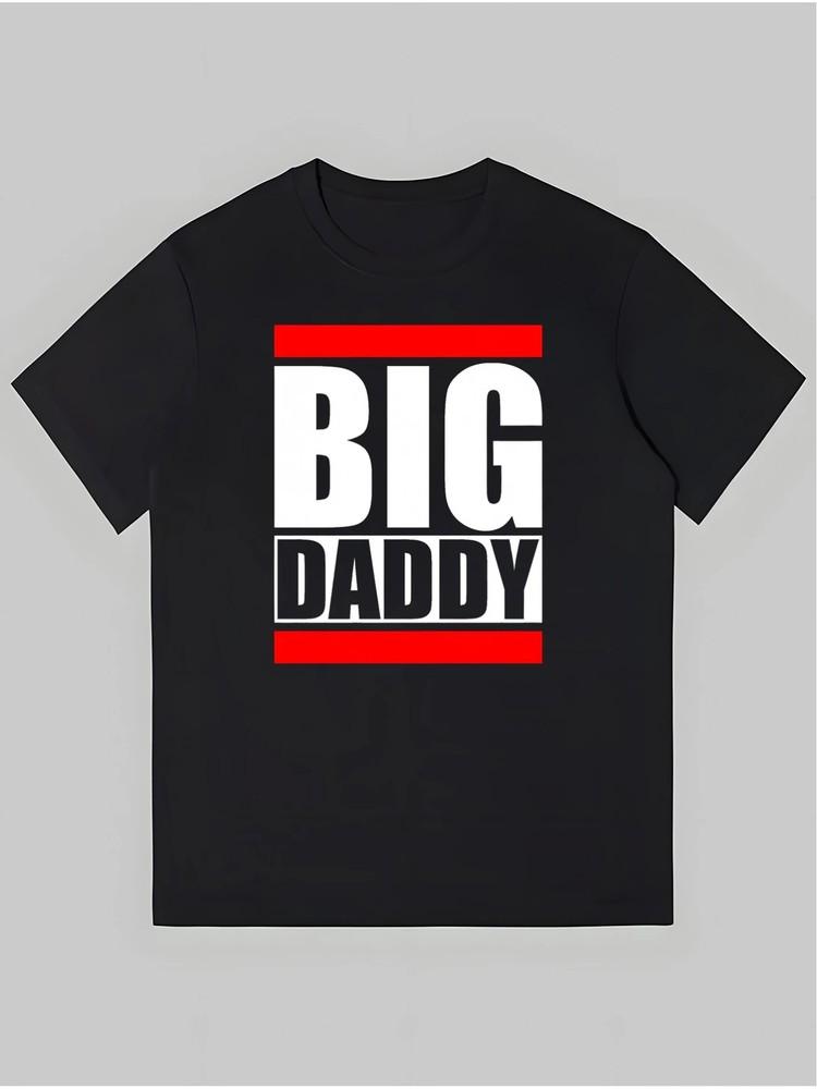 1 шт. Мужская хлопковая футболка с графическим принтом BIG DADDY - Черная с Белыми и Красными Буквами Унисекс Футболка