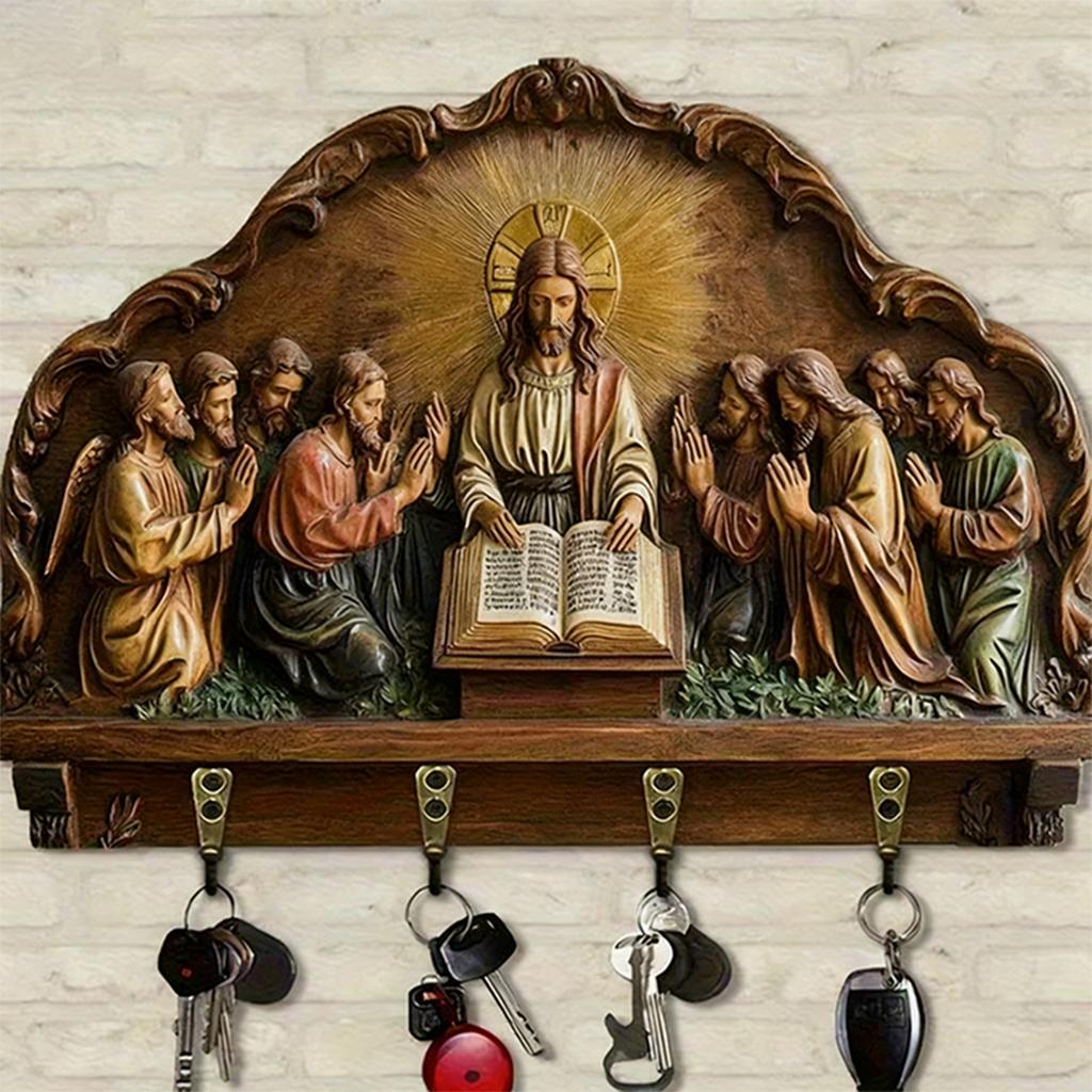 Деревянный многофункциональный держатель для ключей, Деревянный держатель для ключей на тему Причастия, Религиозный настенный декор для дома, Многофункциональный органайзер с