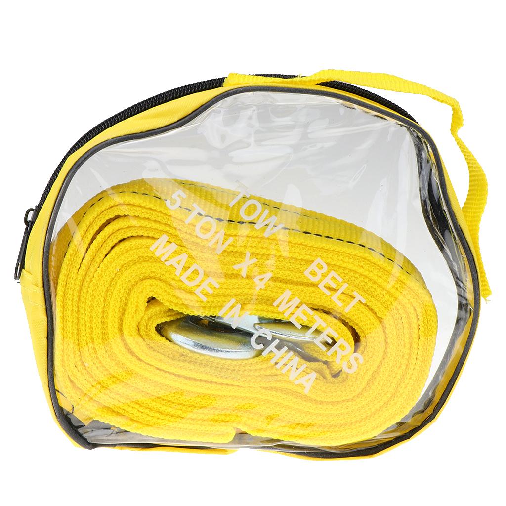 Road Recovery Towing Strap Nylon 5 Tons Tow Rope Adjustable Pull Strap with Strong Hooks Trailer Belt for Auto Snow Offroad Use