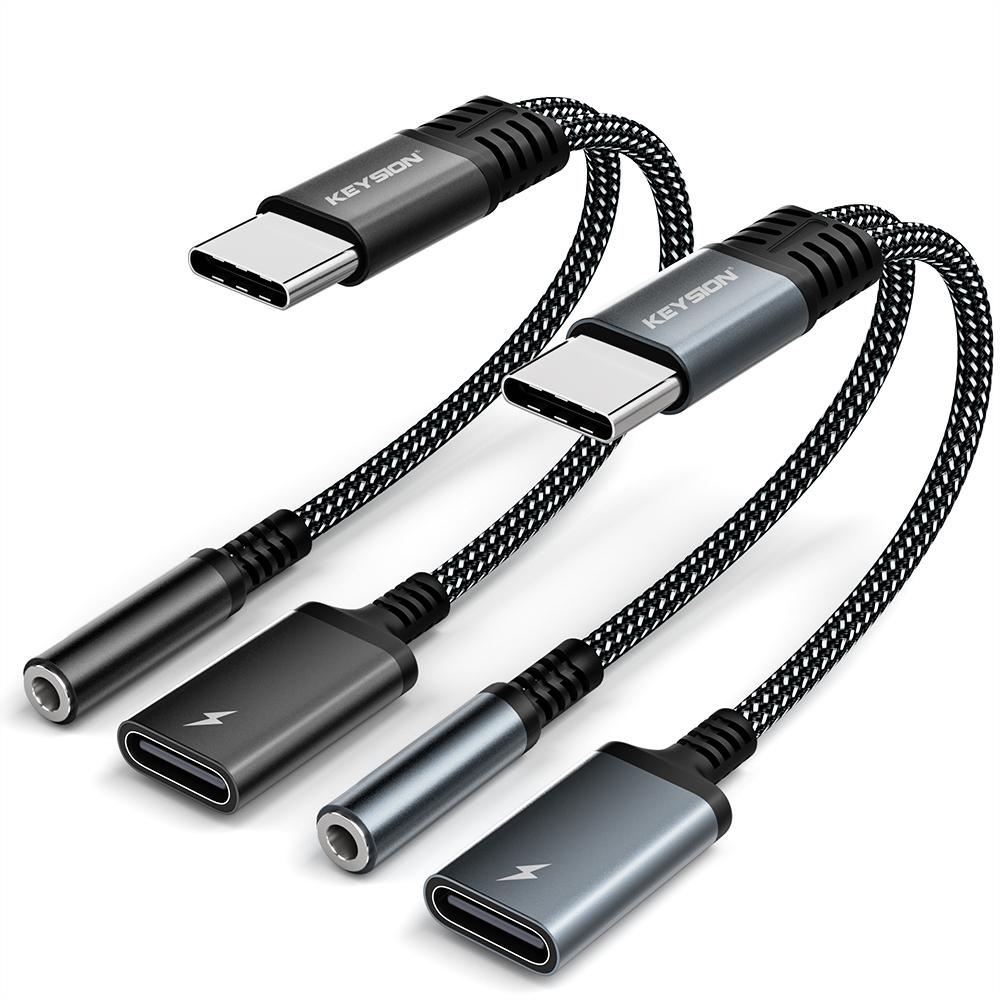 KEYSION 2 In 1 Type C To 3.5mm Earphone DAC Audio Type C Headphone Jack Adapter PD 60W Fast Charging Splitter for iPhone 15 Pro