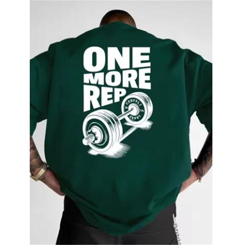 Unisex Vintage Funny Gym Workout T-Shirt, "One More Rep" Weightlifting Print, Casual Streetwear, Oversized Loose Short Sleeve Top