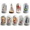 Christmas Figures In Glass Dome Tabletop Decoration LED Light Up Christmas Cloche Ornaments for Indoor Home Tabletop Decor