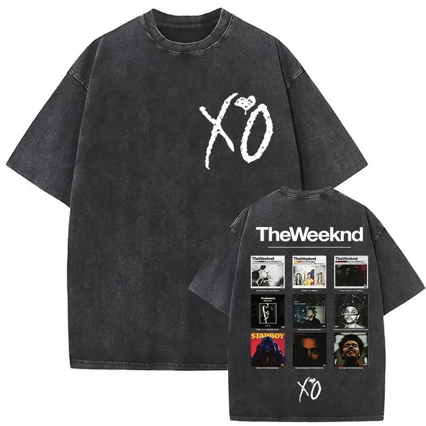 The Weeknd XO Tour 2026 Винтажная стираная футболка Мужская Женская Поп-музыка Футболки с коротким рукавом Рэп Хип-Хоп Готическая одежда Футболки