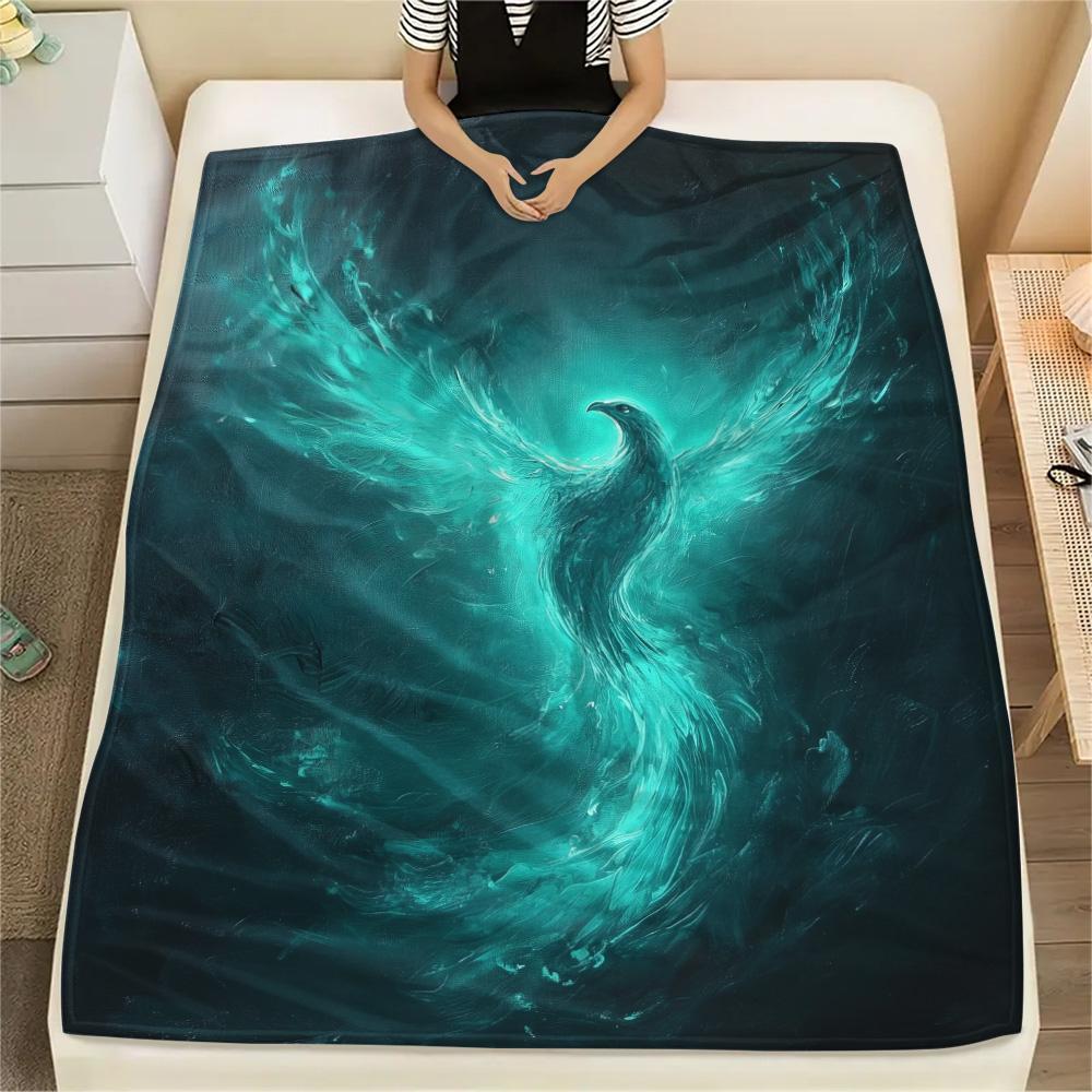 Sparkling Phoenix Print Flannel Blanket, High quality Comfortable for All Seasons, Home Decor, Warmth and Comfort