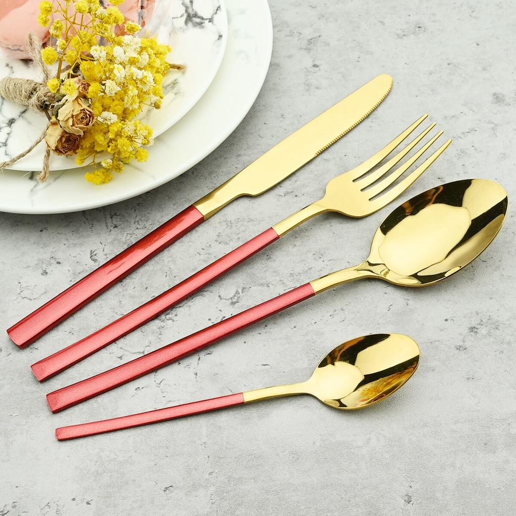 4Pcs Black Gold Cutlery Set Knives Fork Spoon Dinner Tableware Stainless Steel Dinnerware Party Kitchen Flatware Silverware Set