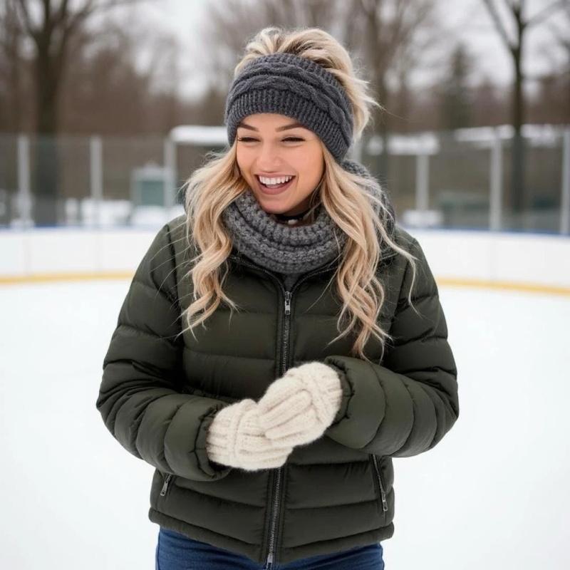 Женская теплая ребристая толстая флисовая зимняя повязка на голову, шарф, грелка для ушей