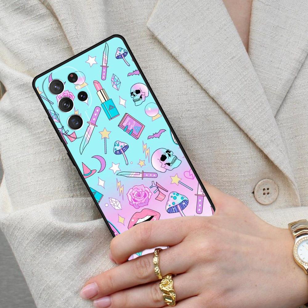 Girly Pastel Witch Goth Pattern Cell Phone Case for Samsung Galaxy S26 Ultra S25 S24 S23 S22 S21 S20 Note10 Cover