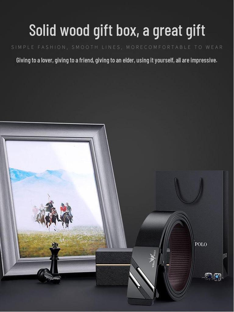 Мужской ремень из натуральной кожи Emperor Paul с автоматической пряжкой - Молодежный минималистичный дизайн