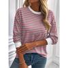 Navy Striped T-shirt Loose Long Sleeved Sweatshirt Striped Round Neck T-shirt Top