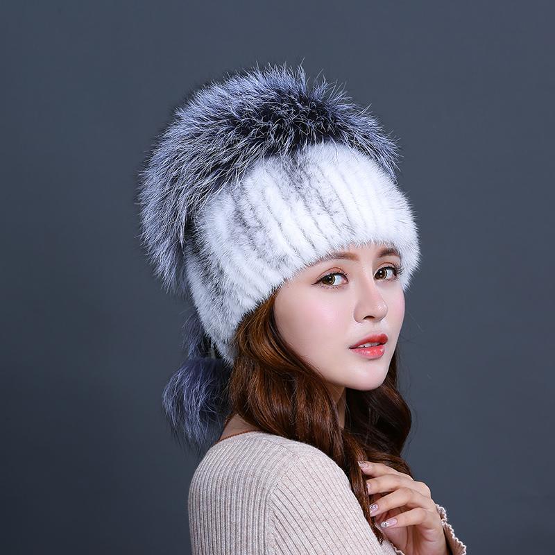 Hat Lady Winter New Mink Fur Fox Fur Woven Cap Winter Elegant Warm Fur Hat