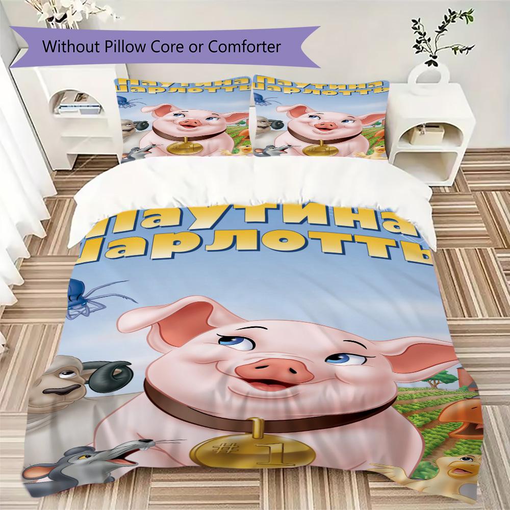 Charming piglet and Charlotte Pattern Bedding,Quilt Set Quilt Cover Pillowcase Home Birthday Gift (1*duvet cover+2*pillowcase,without core)XSJT0917427