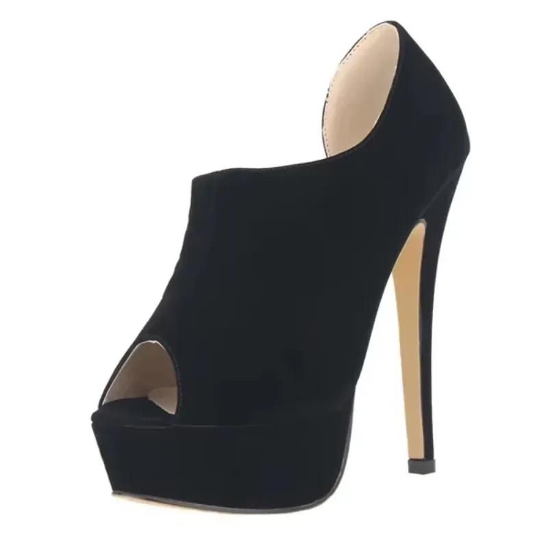 Women Sandals Sexy Pumps Peep Toe Gothic Stripper High Heels Ankle Strap Stiletto Platform Red Party Wedding Shoes Large Size 44