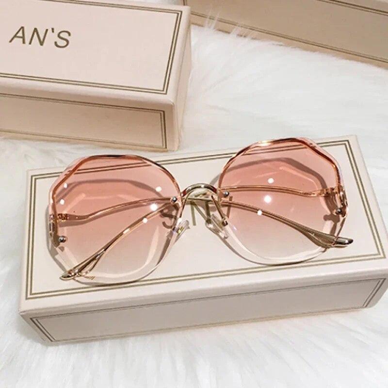 Роскошные круглые солнцезащитные очки с градиентом, женские металлические изогнутые очки, солнцезащитные очки без оправы, женские солнцезащитные очки UV400