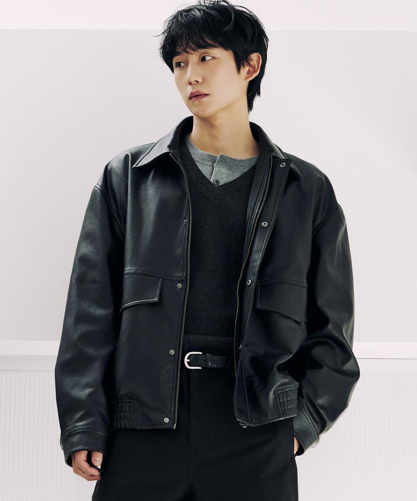 MINDBRIDGE [Couture] Out-Pocket Black Leather Oversized Blouson