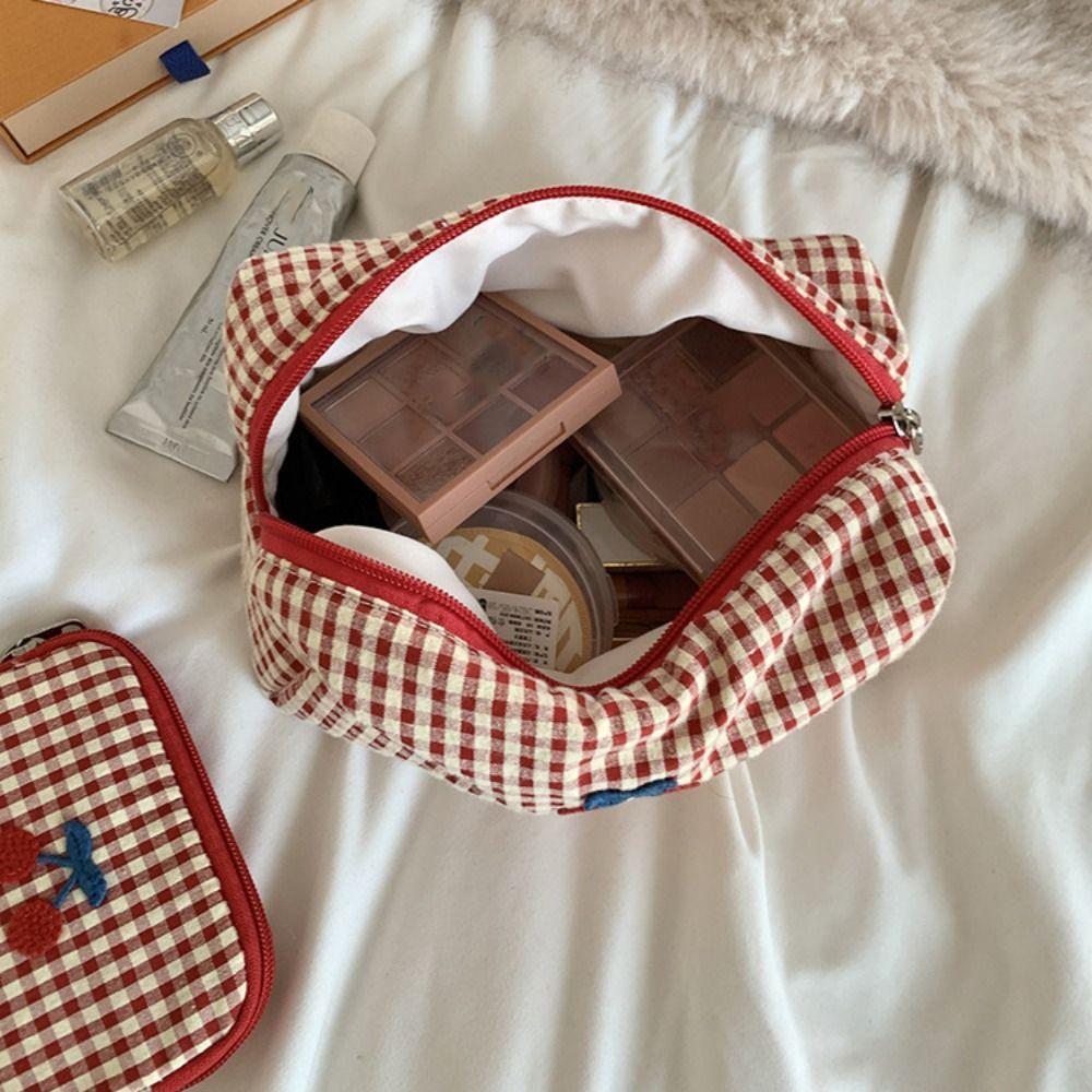 Multifunctional Cherry Cosmetic Bag Cotton Toiletry Bag Portable Travel Storage Bag Unisex
