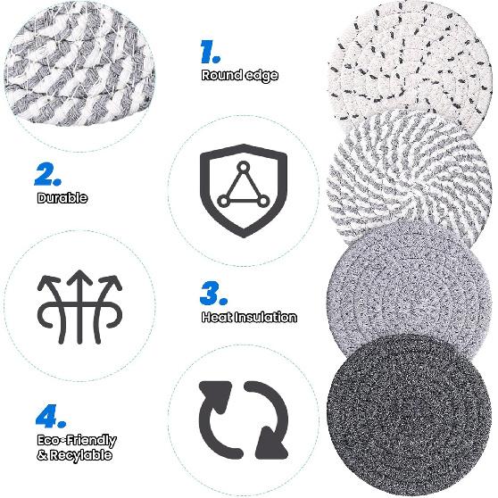 Boho Coasters for Drinks, Cute Woven Coasters 4.13in/10.5cm Minimalist Coaster Set of 4 for Coffee Cups Desk Kitchen Decor Tabletop as House Warming