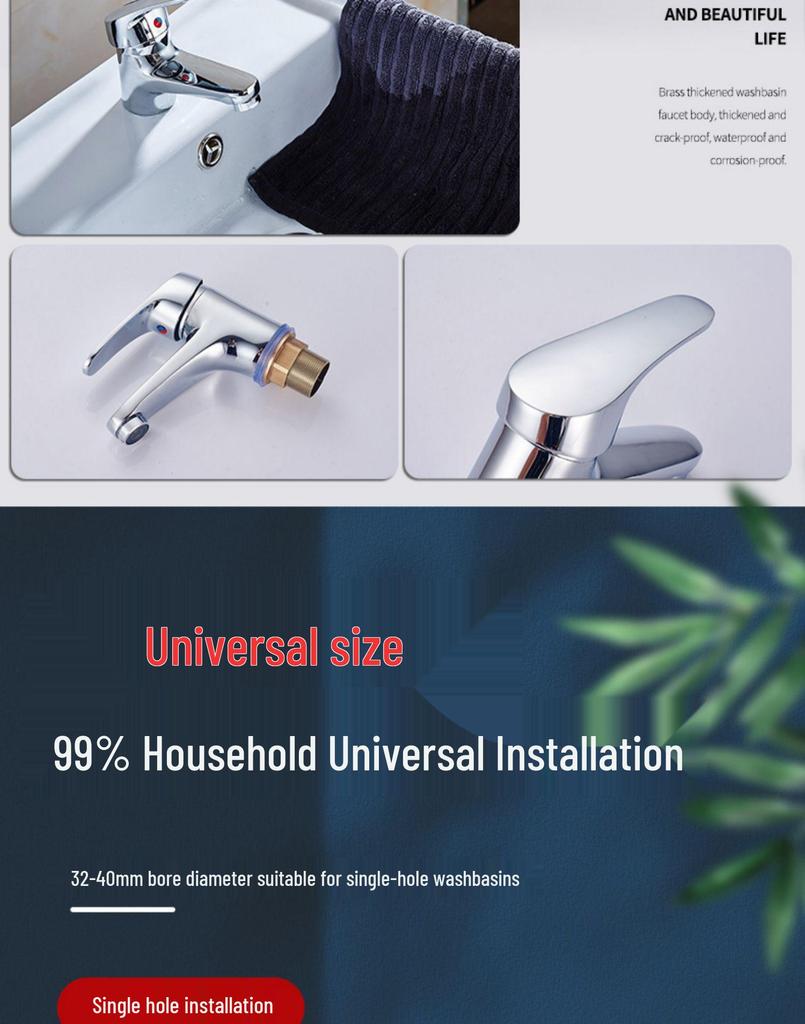 Полностью медный однорычажный смеситель для раковины на столешницу в ванной комнате для горячей и холодной воды