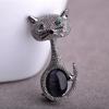 Blucome Emerald Color Eyes Opal Cat Brooches for Women Christmas Gift