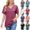 Женская Модная Цветная Футболка с V-образным Вырезом, Коротким Рукавом, Свободного Кроя, Пуловер