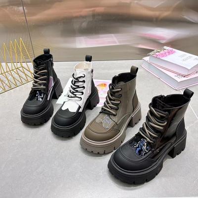 Ботинки Martin на толстой подошве женские увеличивающие высоту одинарные ботинки универсальные толстые каблуки британский стиль короткие ботинки женские 2025 осень и зима новые женские b