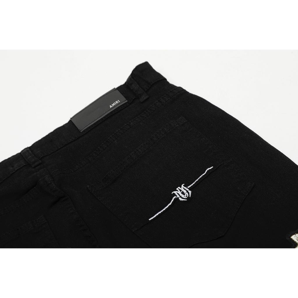 M02 Джинсы в американском стиле унисекс от Amiri, модные, с тканевыми нашивками, дырками, вышивкой, повседневные и модные брюки для хай-стрит